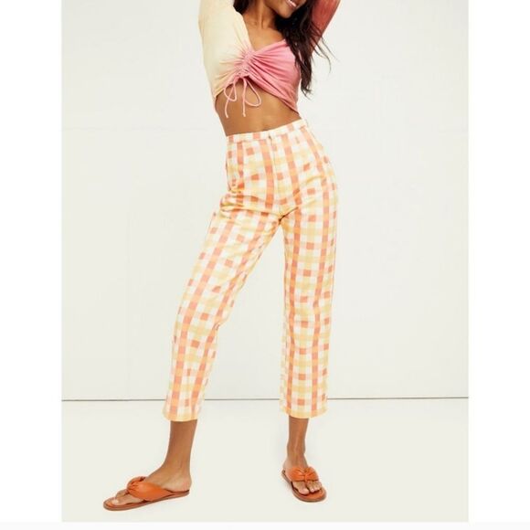 NWT Free People Women’s She's All That Plaid Crop High Waist Pants in Multi Comb - Picture 4 of 16
